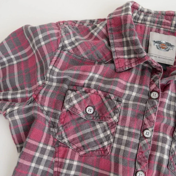 Harley-Davidson Burgundy Checker Snap Front Button Up Shirt Med - Picture 12 of 12